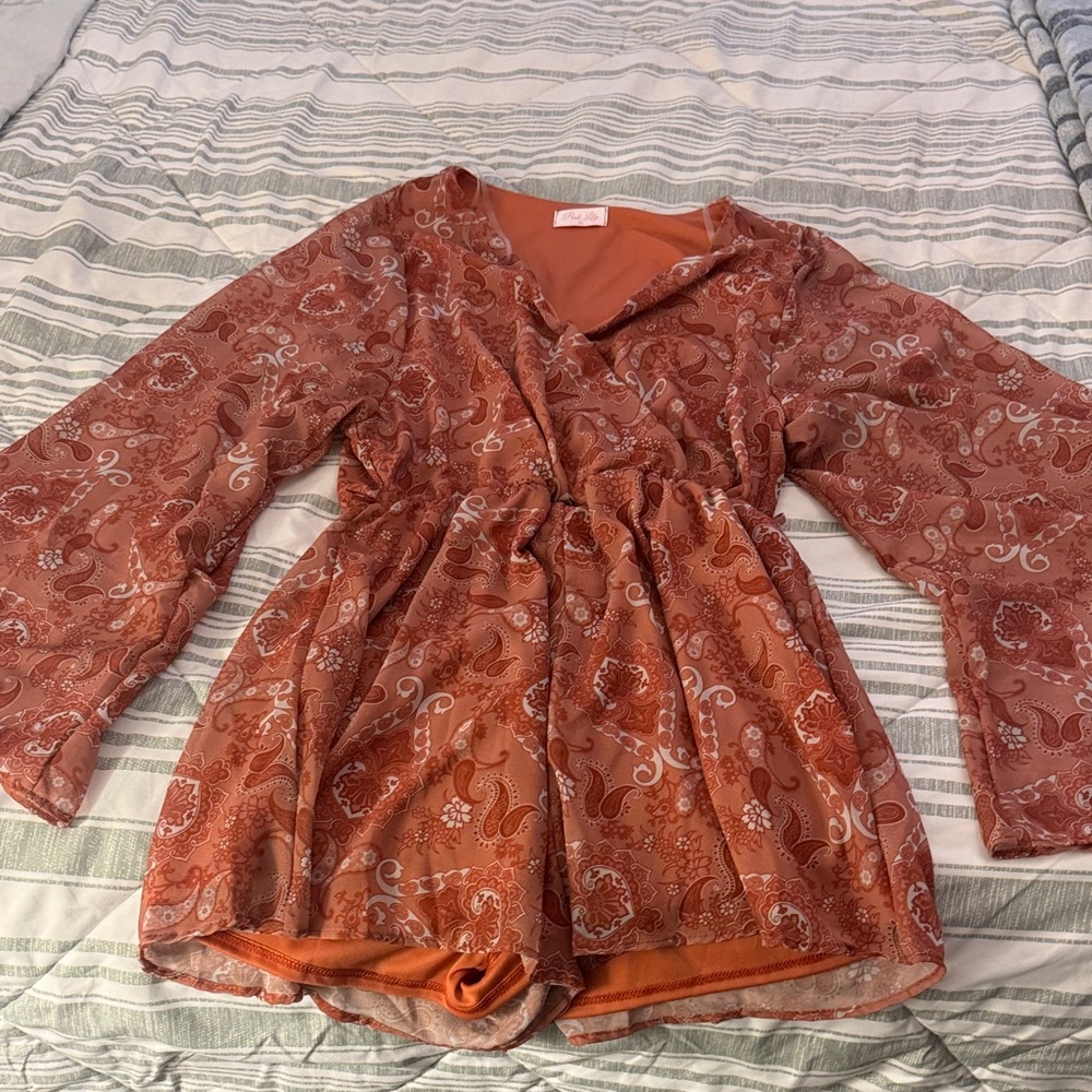 Pink Lily Orange Paisley Jumpsuit